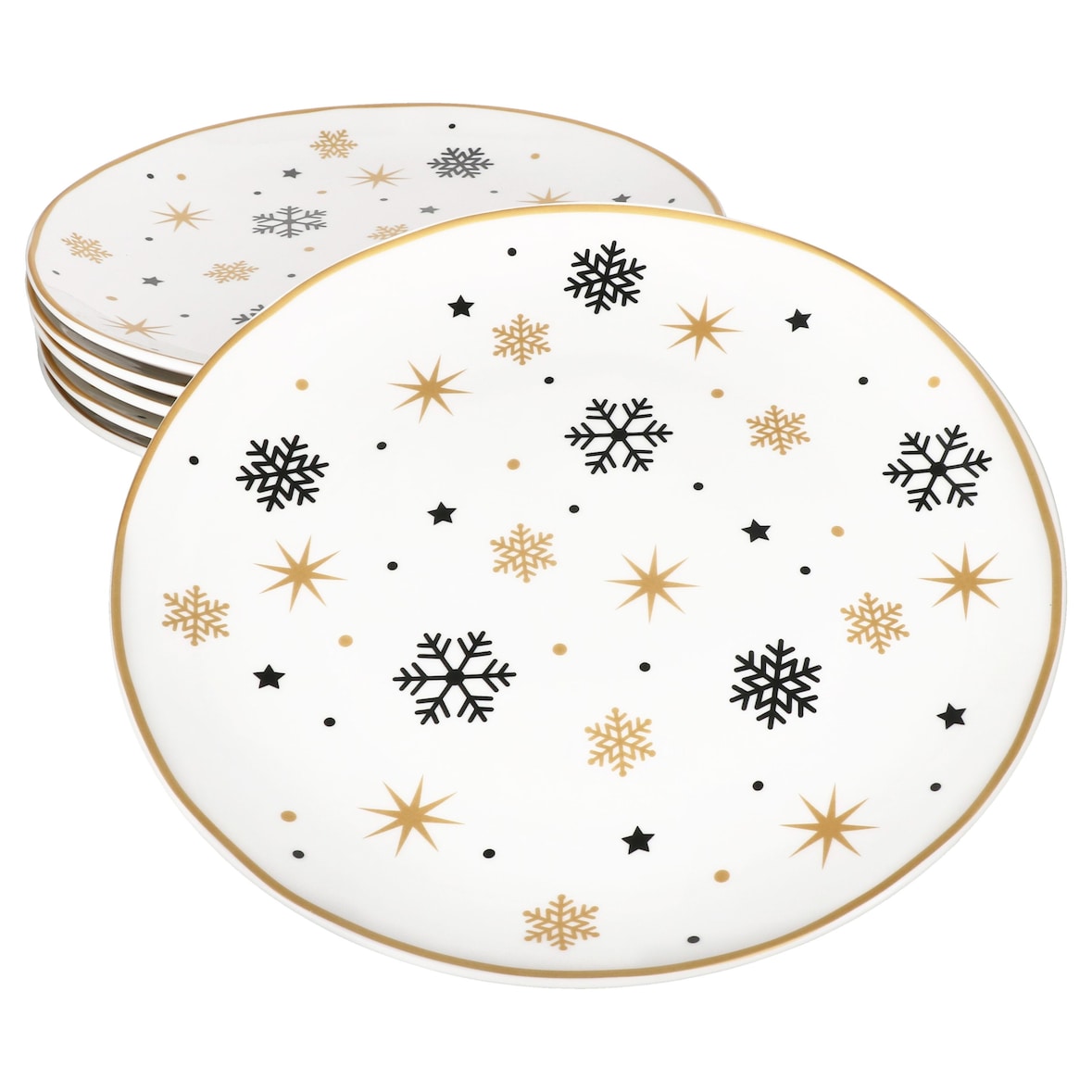 6x Stars schwarz & gold Speiseteller Steingut 6 Personen Essteller Weihnachten