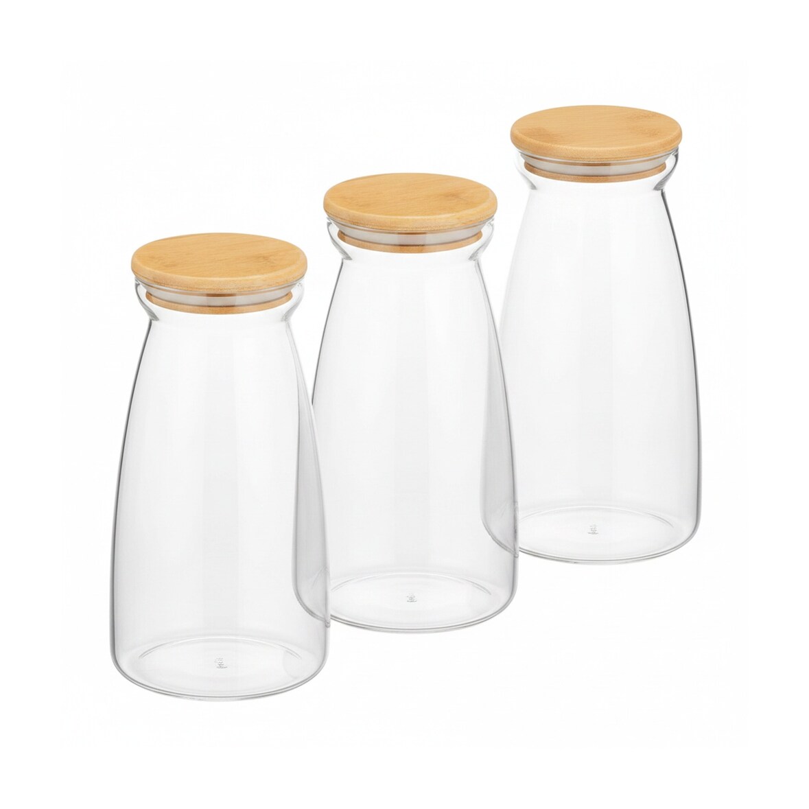 Relaxdays Vorratsgläser mit Deckel, 3er Set, 1400 ml, luftdicht, Lebensmittel-Lagerung, Vorratsdosen, transparent/ natur