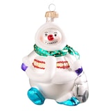 thumbnail of Weiß/Blau 11cm Schneemann mit Schal, Glasornament, mundgeblasen und handdekoriert