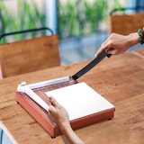 thumbnail of HOMCOM cortador de papel A4 guillotina profesional para papelería fotográfica capacidad 12 hojas con regla guía cizalla de cuchilla 48x26,5x5 cm