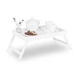 thumbnail of Relaxdays Betttablett Bambus, klappbare Beine, erhöhter Rand, Tablett zum Frühstücken & Servieren, HBT: 22x64x31cm, weiß