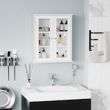 thumbnail of Armario de Pared Baño de 2 Puertas de Cristal Armario Colgante Multiusos para Cocina Salón con Estantes Interiores y Balda Ajustable 55x20x65 cm