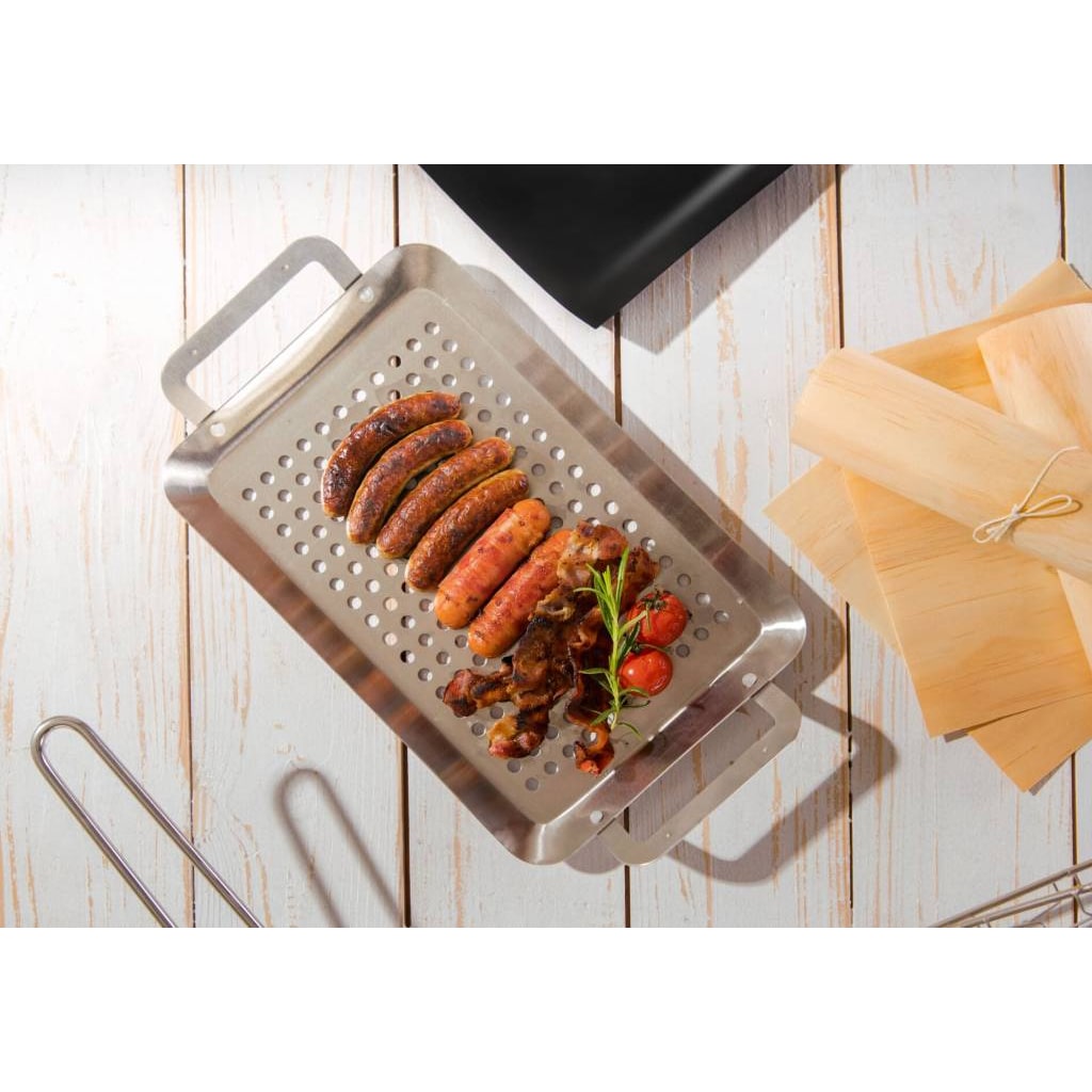 Edelstahl Grillschale Padella für Gemüse Fisch Fleisch 34x18,5cm 203650219-HE