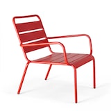 thumbnail of Set van 2 relaxfauteuils met voetsteun van rood metaal