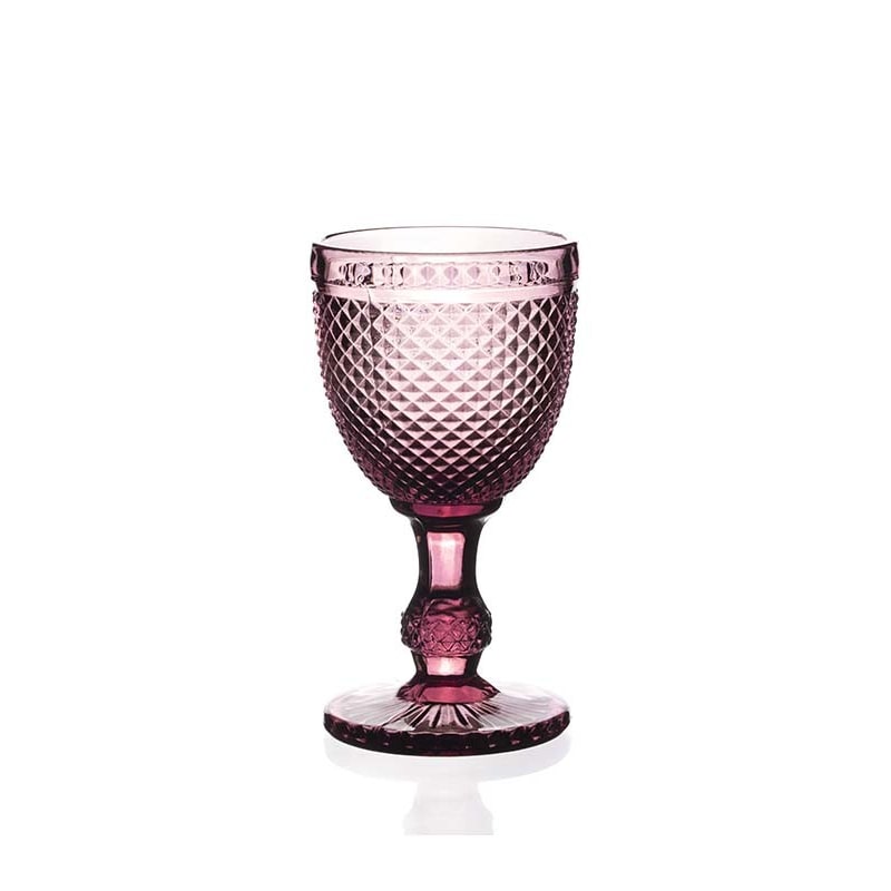 Copo de cristal rosa vintage com relevo 30cl (6 unidades)