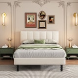 thumbnail of Polsterbett 140x190 cm mit Sherpa-Stoff, Lattenrost, Eisenfüßen, modernes Design für gemütliches Schlafzimmer, stabil und komfortabel, Beige