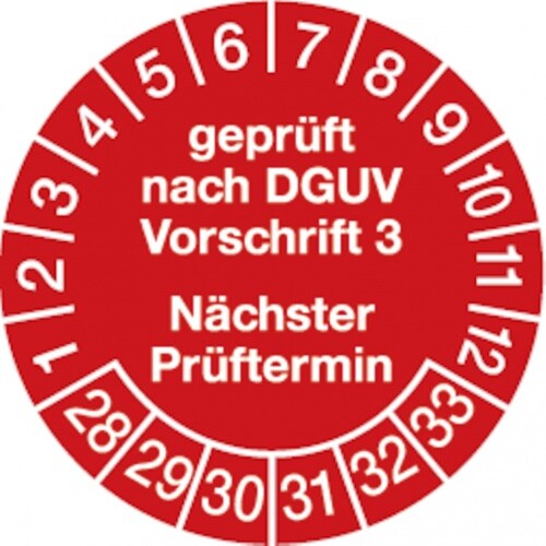 Dreifke® Prüfplakette geprüft nach DGUV Vorschrift 3 nächster Pr - 30 mm Folie selbstklebend, 10 St