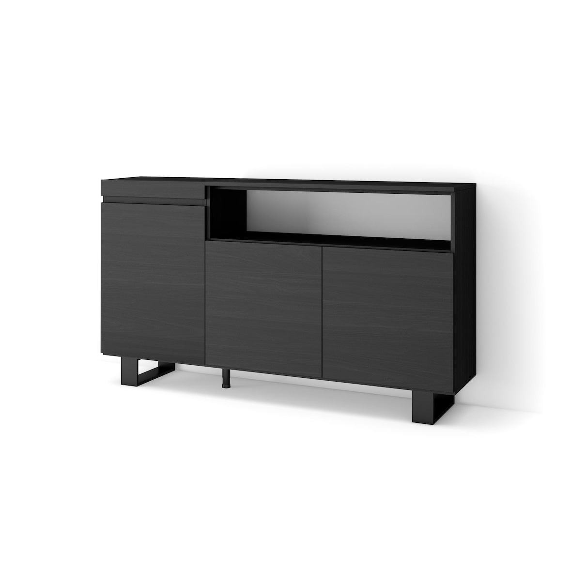 Sideboard, Küche, Schrank, Dielenschrank, 150x35x87cm, 3 Türen, Industriedesign, Moderner Stil, Schwarz _ 67_6