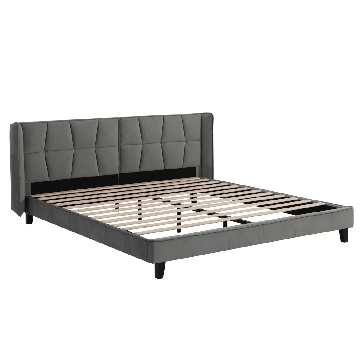 Merax Polsterbett 180x200 Ohrform Doppelbett aus Samt mit Kopfteil & Lattenrost Grau