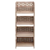 thumbnail of Estantería HWC-K86, estantería de pie para vivir, plegable 4 estantes, madera 110cm ~ marrón, mimbre marrón