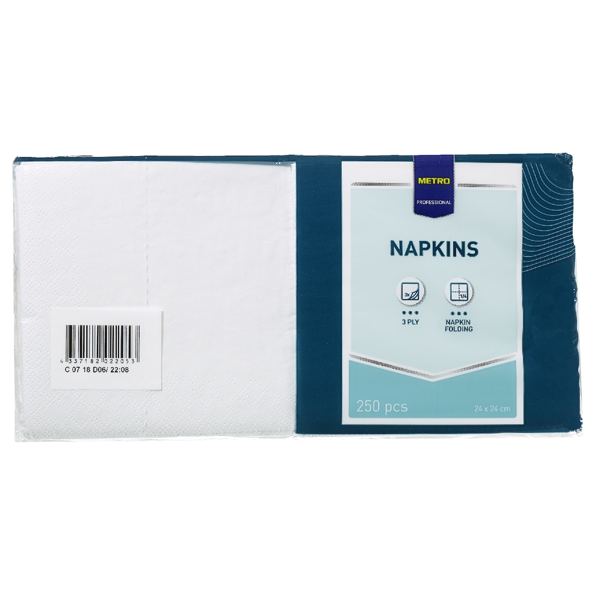 METRO PROFESSIONAL Cellulosevezel servetten, 24 x 24 cm, 1/4 vouw, 3-laags, wit, 250 stuks