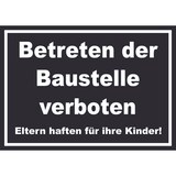 thumbnail of Betreten der Baustelle Schild weiß-schwarz A2 Rückseite selbstklebend