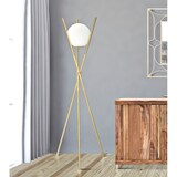 thumbnail of Piantana in metallo dorata con sfera in vetro bianco Ø cm 55x155