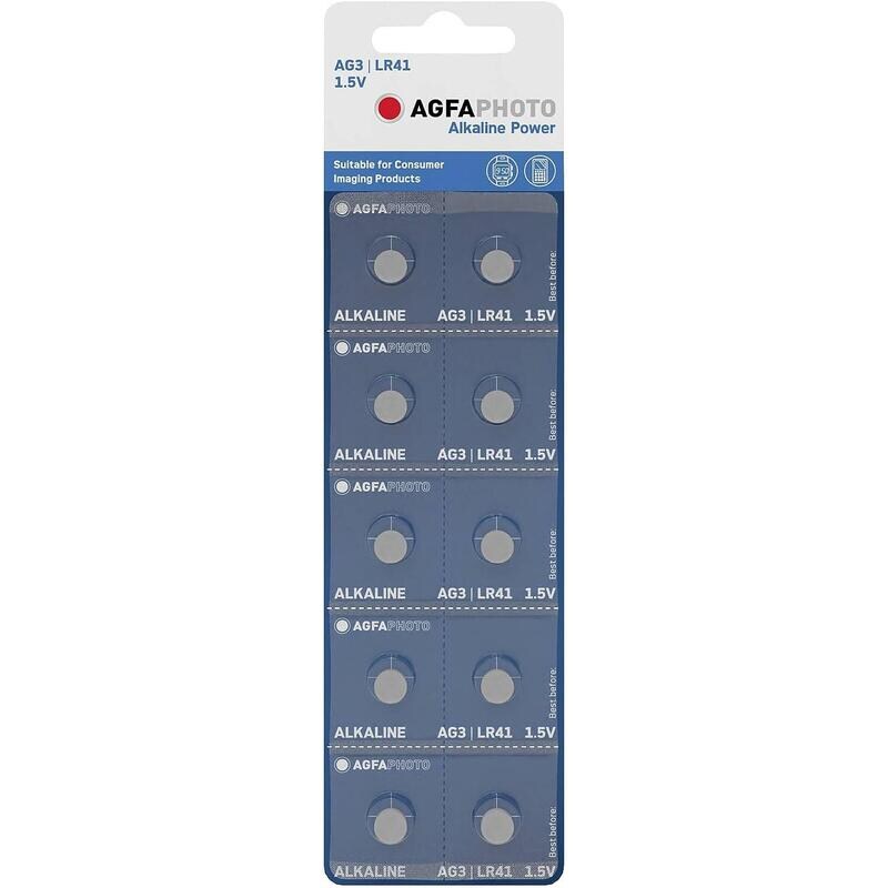 Agfaphoto Pila De Boton Alcalina, Lr41, V3Ga, 1.5V Power, Retail Blister (10-Pack)