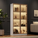 thumbnail of Glasvitrinenschrank 80x40x160 cm mit LED-Beleuchtung, verstellbaren Regalen, Doppelöffnung, modernes Design, braunes Glas,weiß für Wohnzimmer und Büro