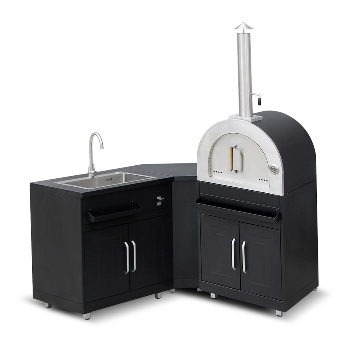 Cucina da esterno in metallo con 3 moduli, lavello e forno per pizza Oviala