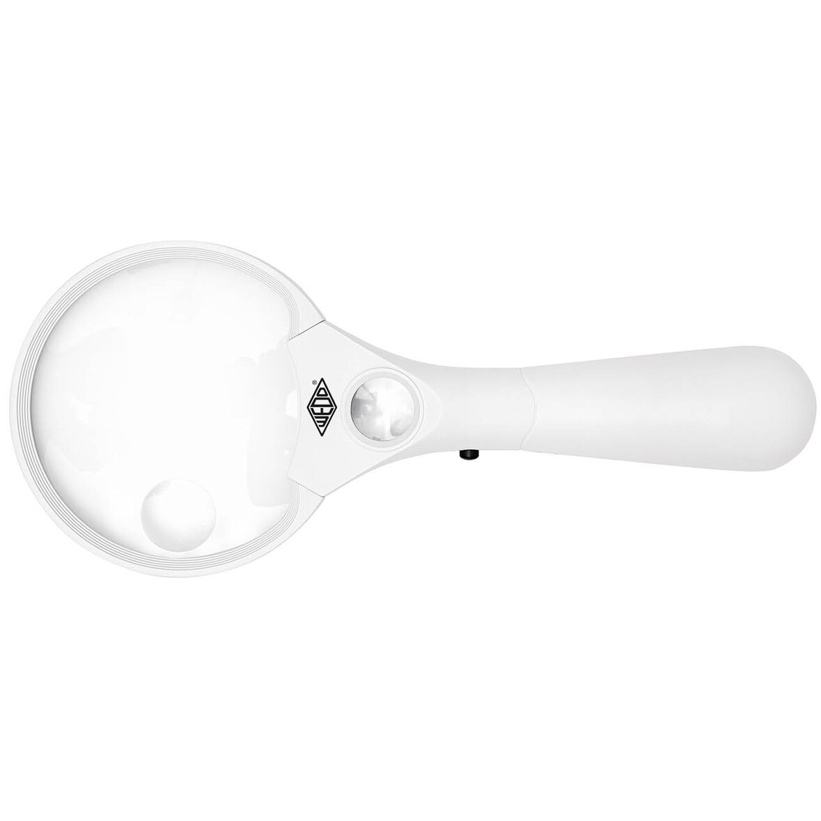 WEDO 2717550 Profi-Lupe Profi Lupe, 3 LEDs, 2, 5x, 4, 5x, 12x Vergrößerung, Linsen-Durchmesser 9 cm, Ergonomischer Griff, inkl. Batterien,