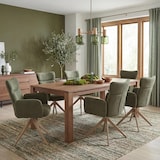 thumbnail of 2er-Set Esszimmerstuhl HWC-N11, Stuhl, drehbar Auto-Return Stoff Bouclé 350g/m² Öko-Tex ~ grün, Beine Holz-Optik