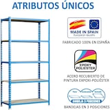 thumbnail of Schroefloos metalen rek Maderclick 5 planken. Kleur blauw/hout 1800x900x300 mm