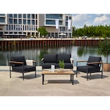 thumbnail of METRO Professional Set di divani da 4 pezzi, acciaio / alluminio, 1 tavolo, 2 poltrone, 1 divano a 2 posti, con cuscini, nero / marrone