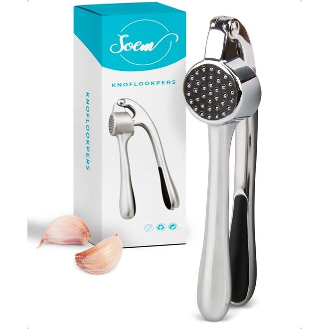 SOEM© Knoflookpers / Gemberpers met Ergonomische Handgreep ook geschikt voor Gember - RVS - Horeca Kwaliteit - Mat