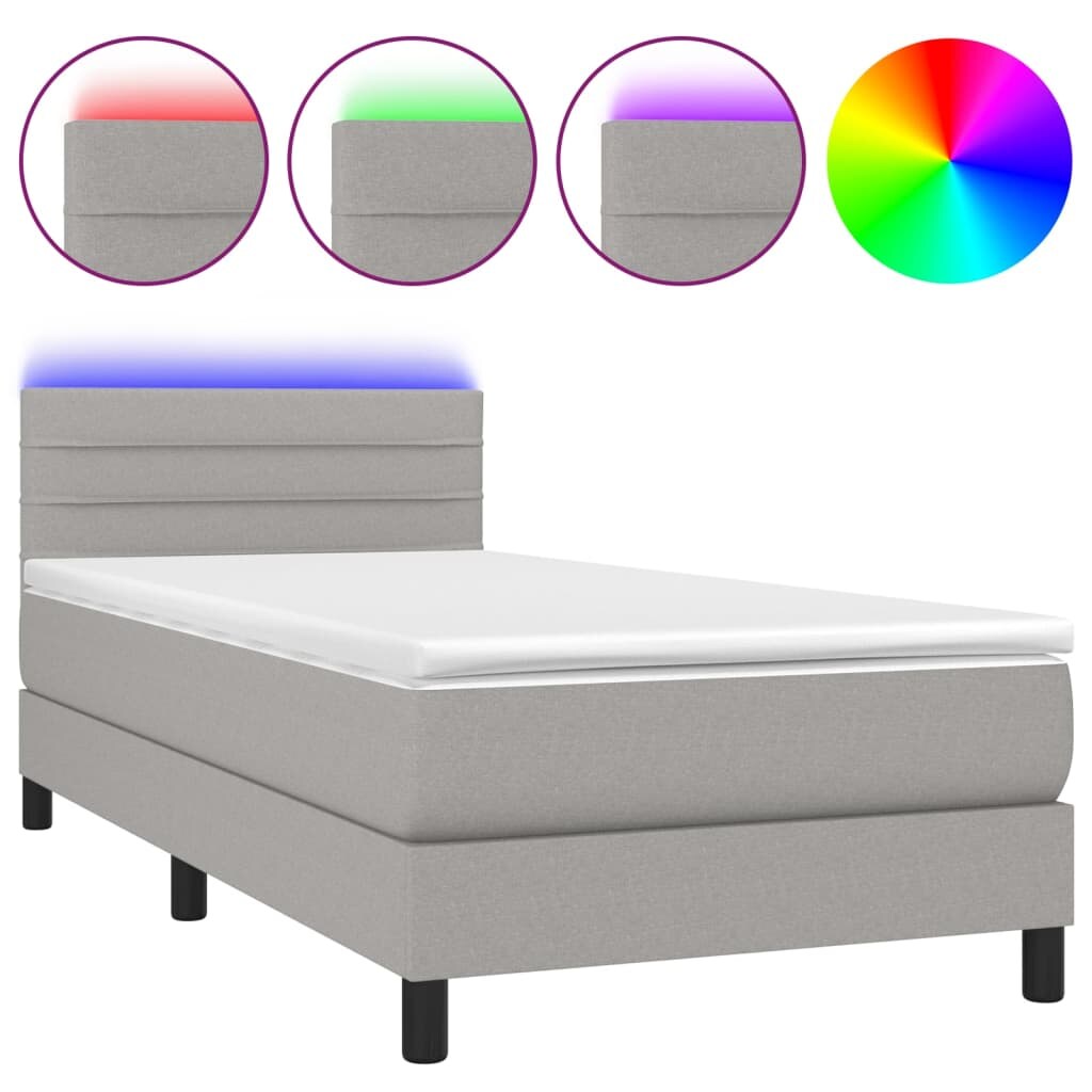 vidaXL Boxspringbett mit Matratze & LED Hellgrau 100x200 cm Stoff