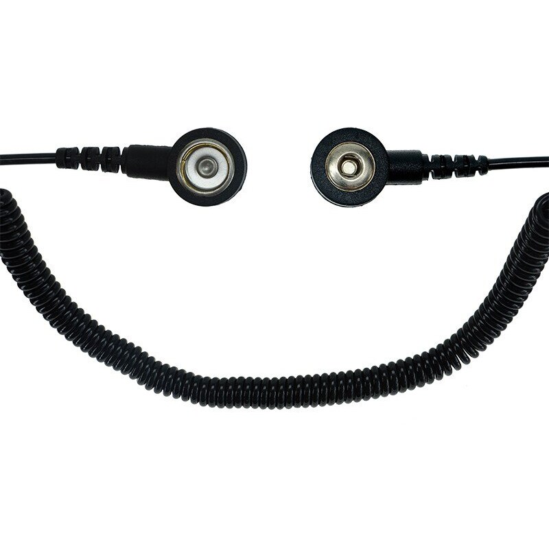 ESD-Spiralkabel, 1 MOhm, schwarz, 1,8 m, 3/10 mm Druckknopf