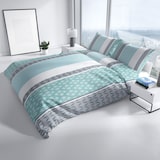 thumbnail of Bettwäsche 155x220 cm Set 100% Baumwolle Türkis Grau Weiß Streifen Rauten Design mit Reißverschluss 4 Teilig