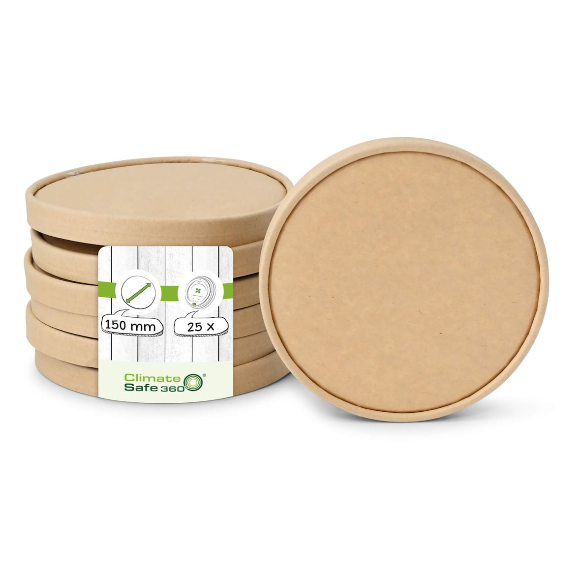 greenbox - Tampa de cartão Ø 150 mm, marrom, revestido com PLA, 25 un.