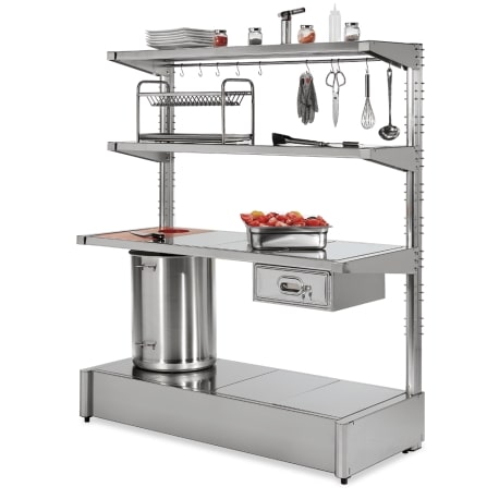 Mesa de parede em aço inoxidável com prateleiras de mesa, comprimento 764 mm