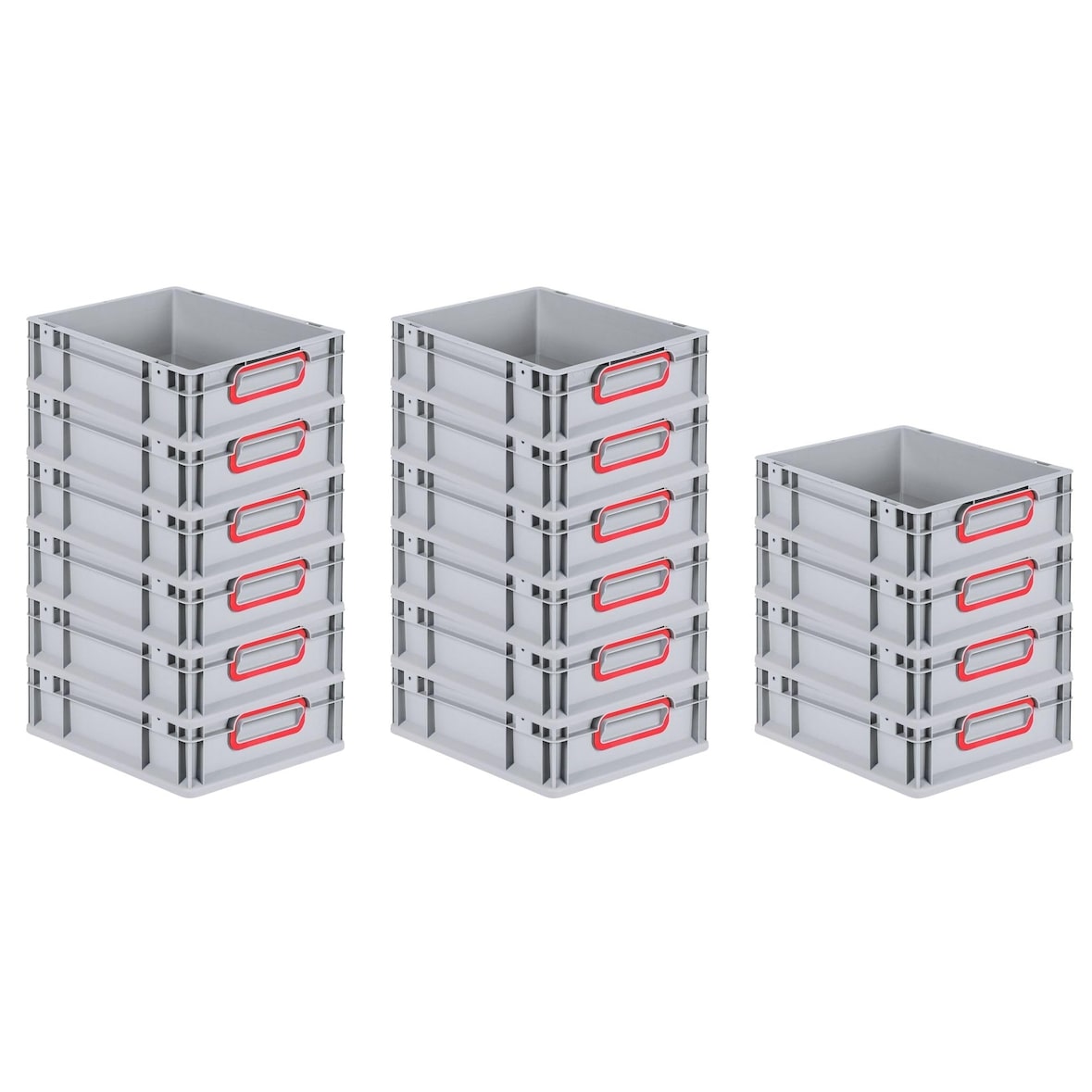PROREGAL SuperSparSet 16x Eurobox NextGen Color, HxBxT 12x30x40cm, 11 Liter, Griffe rot zu, Grau, Eurobehälter, Box, Transportbehälter