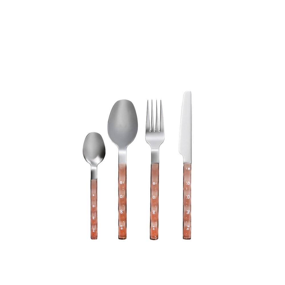 Ménagère 24 pièces en argent avec manche rose