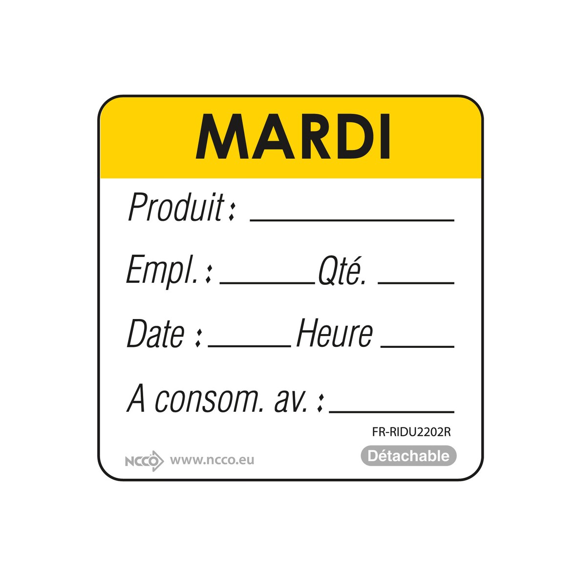 NCCO - FR-RIDU2202 - Rouleau de 500 étiq. MARDI - 5 x 5 cm