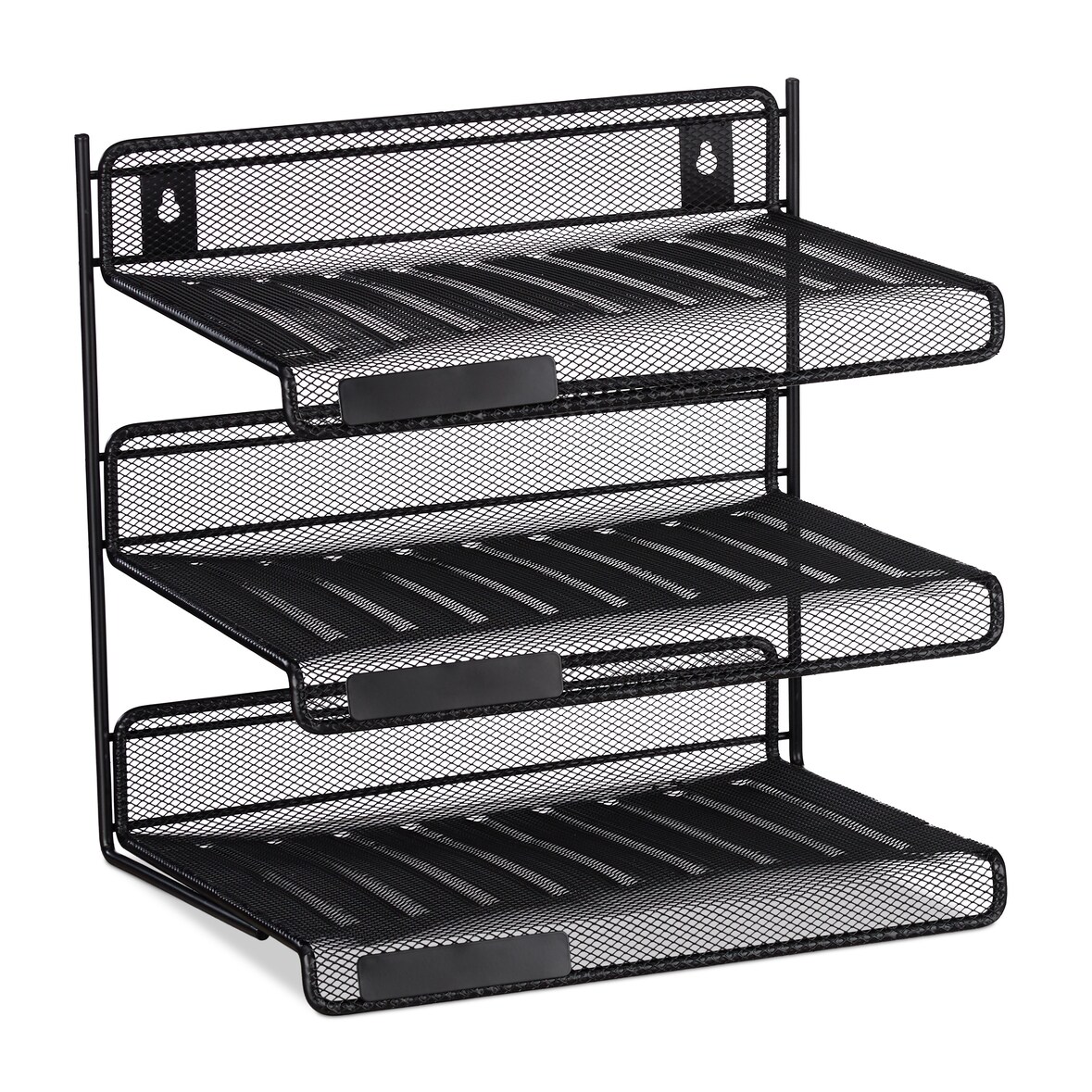 Relaxdays Briefablage Metall, 3 Fächer zum Beschriften, A4, Büro & Arbeitszimmer, Wandmontage, HBT 32x33x25 cm, schwarz