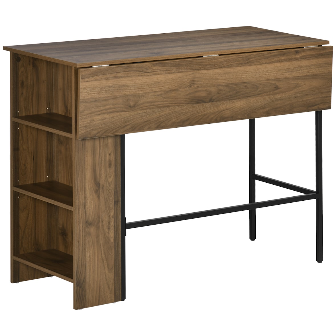 HOMCOM mesa de bar extensible mesa de bistró mesa de comedor con 3 estantes de almacenamiento y marco de metal para cocina comedor 120x76x91,4 cm