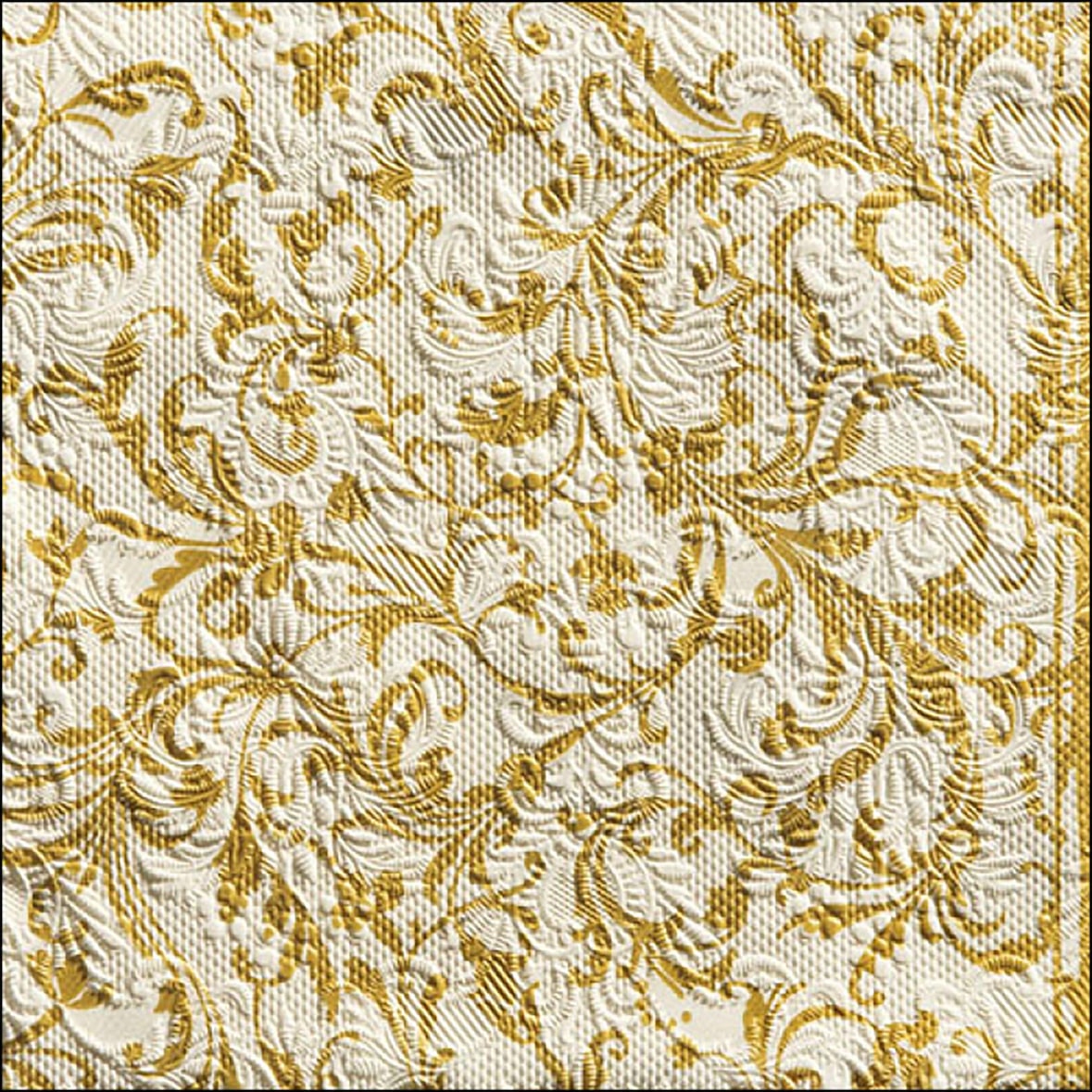 15 Servietten Papier 33x33cm 3-lagig geprägt - Einweg Papierservietten mit Ornament Muster Hochzeit Dinner Gastro Party Hochzeitsservietten Creme Gold