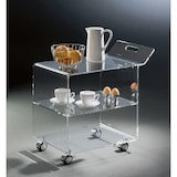 thumbnail of Hochwertiger Acryl-Glas Servierwagen / Teewagen mit 4 verchromten Rollen, klar, 63 x 38 cm, H 59 cm, Acryl-Glas-Stärke 8 mm