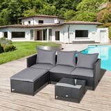 thumbnail of Outsunny Conjunto de Muebles de Jardín 4 Piezas Ratán Doble Sofá Mesa de Café Taburete con Cojines Acolchados para Exteriores Marco de Metal Negro