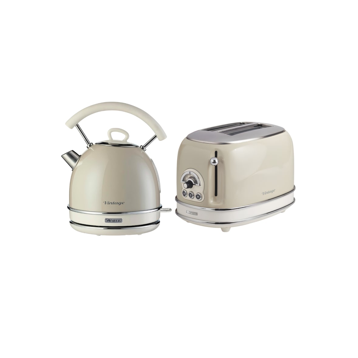 Bouilloire électrique 1,7l + Grille-pain 2 Fentes 815w Beige Vintage Usage Non Intensif Ariete