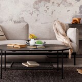 thumbnail of Relaxdays Tablett rund, Holz und Eisen, HxD 8,5x30,5 cm, Serviertablett, Griffe, hoher Rand, Dekotablett, braun/schwarz