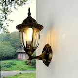 thumbnail of Licht-Erlebnisse Retro Wandlampe MILANO für Außen Aluminium in Gold Antik Glas Schirm E27 IP44 Landhaus Lampe Hof Garten, CX220331