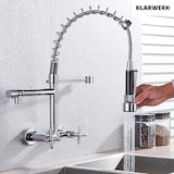 thumbnail of Björn | Gastronomie Wandmontage Armatur Chrom glänzend | Profi Küchenarmatur Edelstahl Zwei Brausen | Doppelspülbecken Wasserhahn Restaurant Wand