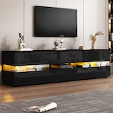 thumbnail of TV Lowboard 160x39x45 cm Schwarz mit LED-Beleuchtung Hochglanz Front, 2 Türen 1 Schublade offenes Fach, Drucköffnung, Acryl-Einsatz