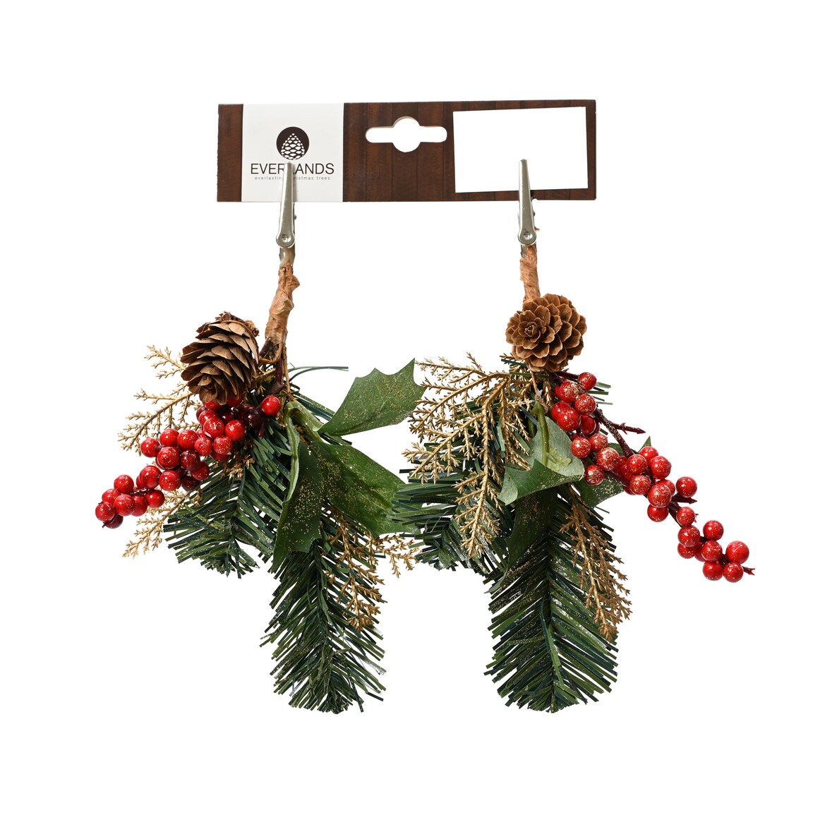 Künstliche Zweige mit Clip 22cm mit Beeren 2er Set Grün / Rot