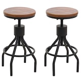 thumbnail of Juego de 2 taburetes de bar HWC-N17, taburete de bar, reposapiés giratorio regulable en altura metal industrial madera maciza ~ marrón
