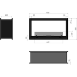 thumbnail of Lareira a bioetanol de parede design de parede dupla face preta mate com vidro protetor 2 lados 900