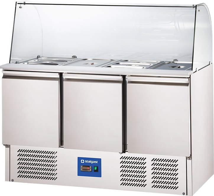 Stalgast Starline Saladette mit Glasaufsatz, 3-türig, GN 1/1, Aufnahme 16x GN1/4, 1365x700x1345 mm (BxTxH) (KT4318368)