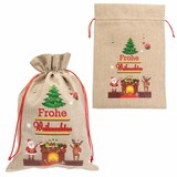 thumbnail of Weihnachtsgeschenksack Tannenbaum Kamin 15x22cm Jute, Weihnachtsmann Rentier