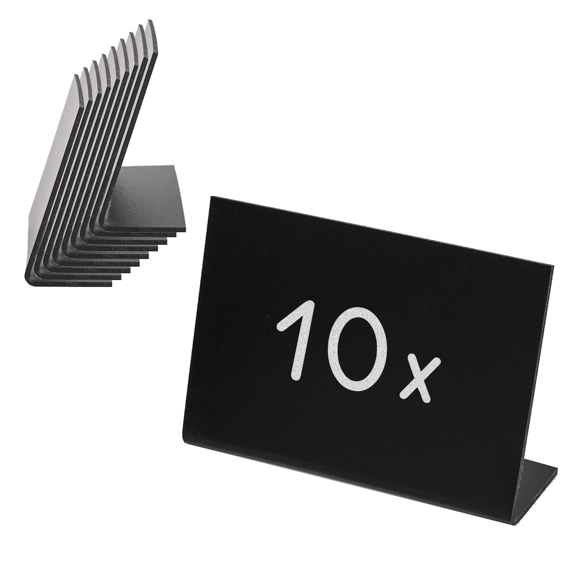 HMF 46424 Tischaufsteller Kreidetafel, 10 Stück, L-Aufsteller, 10 x 7 cm, Schwarz