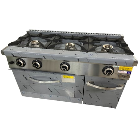 Cocina horizontal industrial a gas de 3 quemadores con horno – Serie Europea